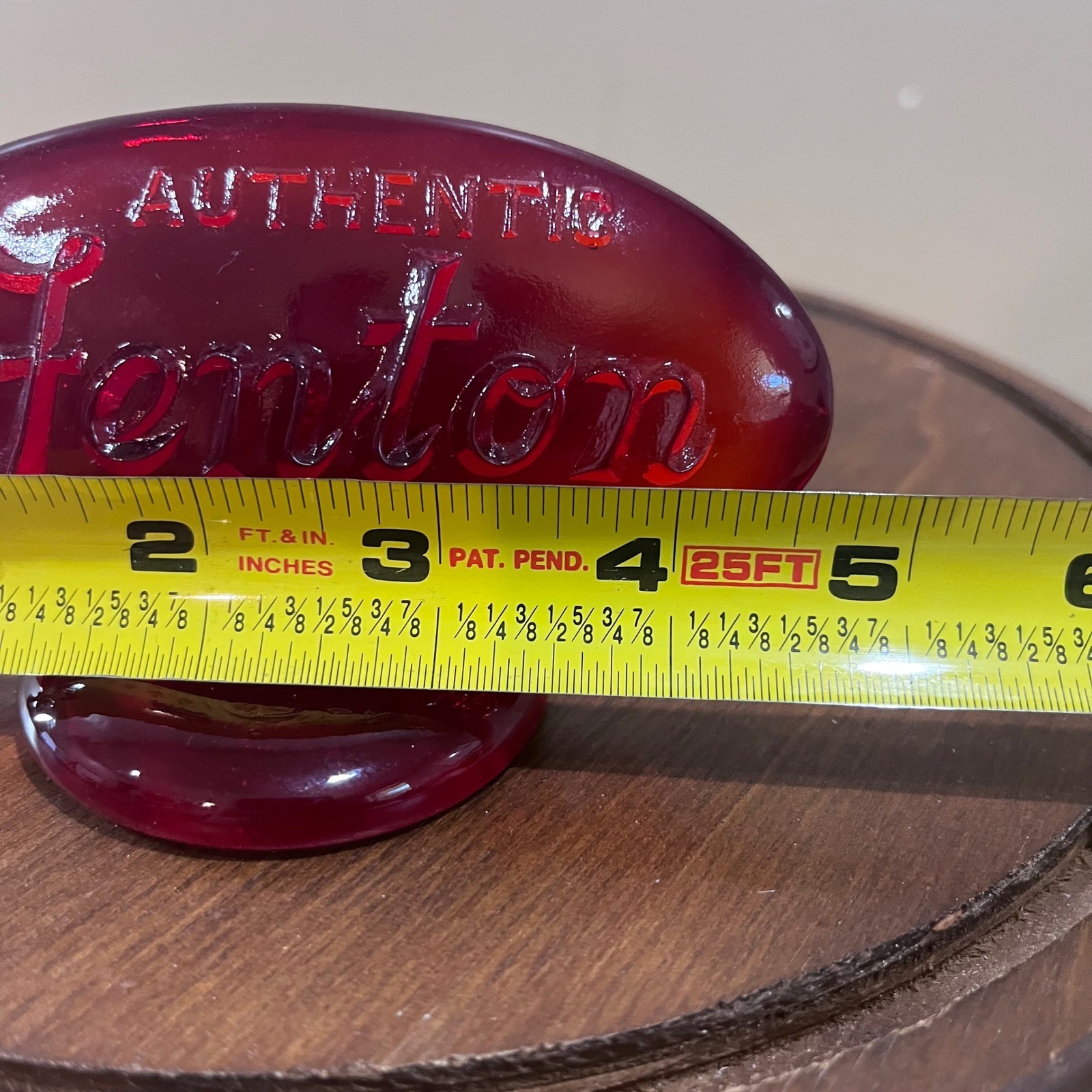 Vtg Fenton Glass Dealer Sign Red Amberina Cadmium Glow Logo Plaque 4″ Display