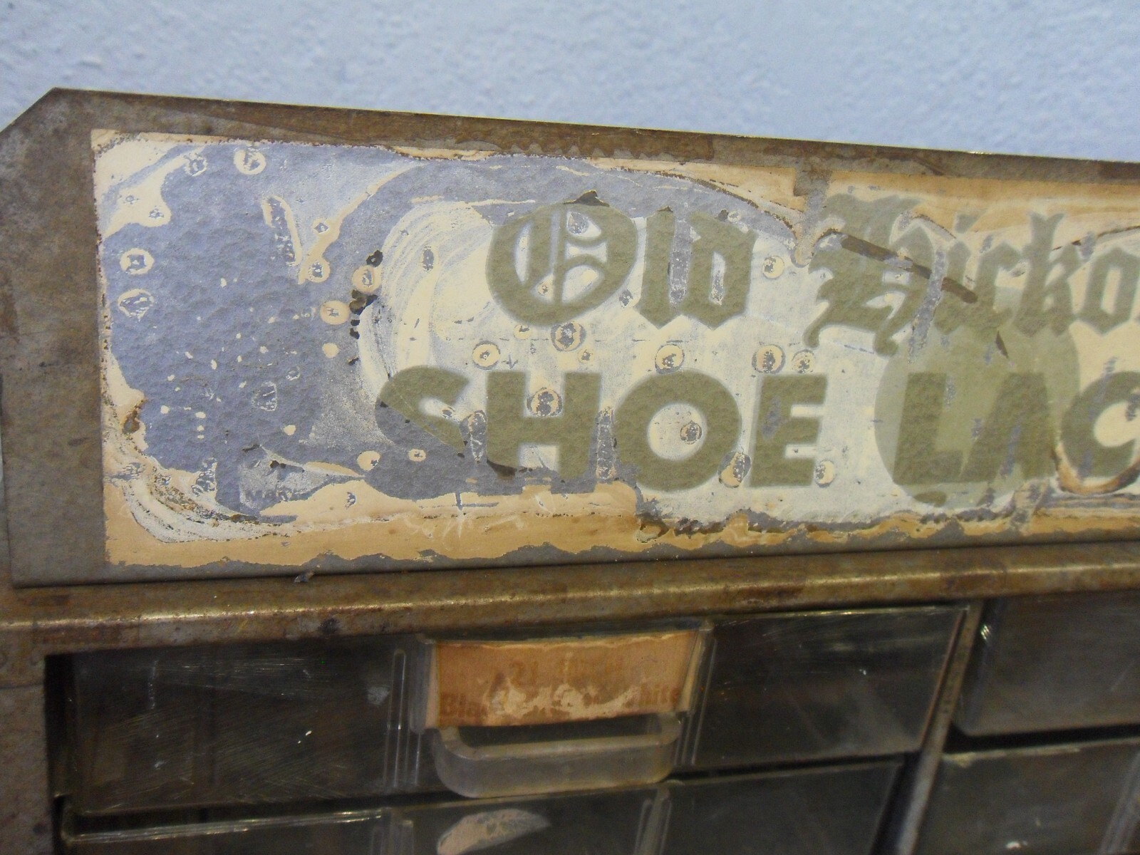 VTG Antique Old Hickory Shoe Laces Store Display Cabinet 14 LACES + 11 OTHER