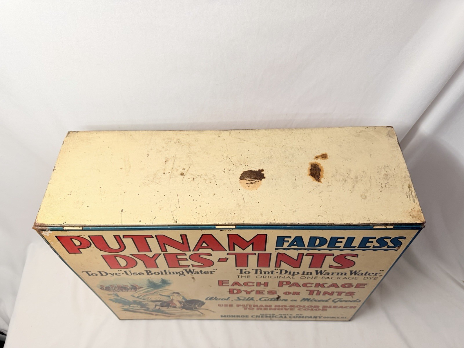 1920’s Antique Putnam Fadeless Dyes Wood Cabinet Monroe Drug Company Cabinet