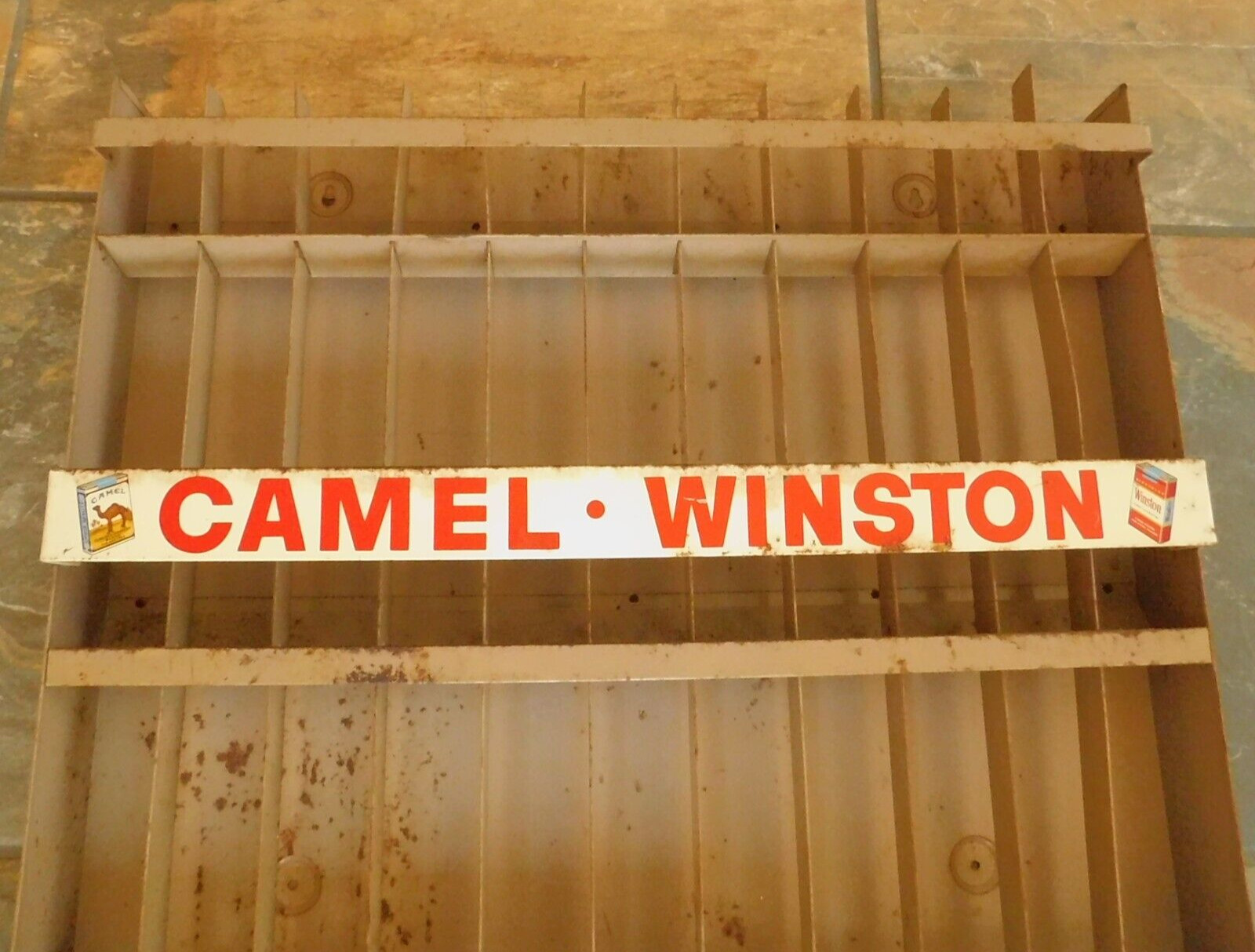 Vtg. STEEL CIGARETTE STORE DISPLAY CAMEL WINSTON SALEM CAVALIER HANDPAINTED