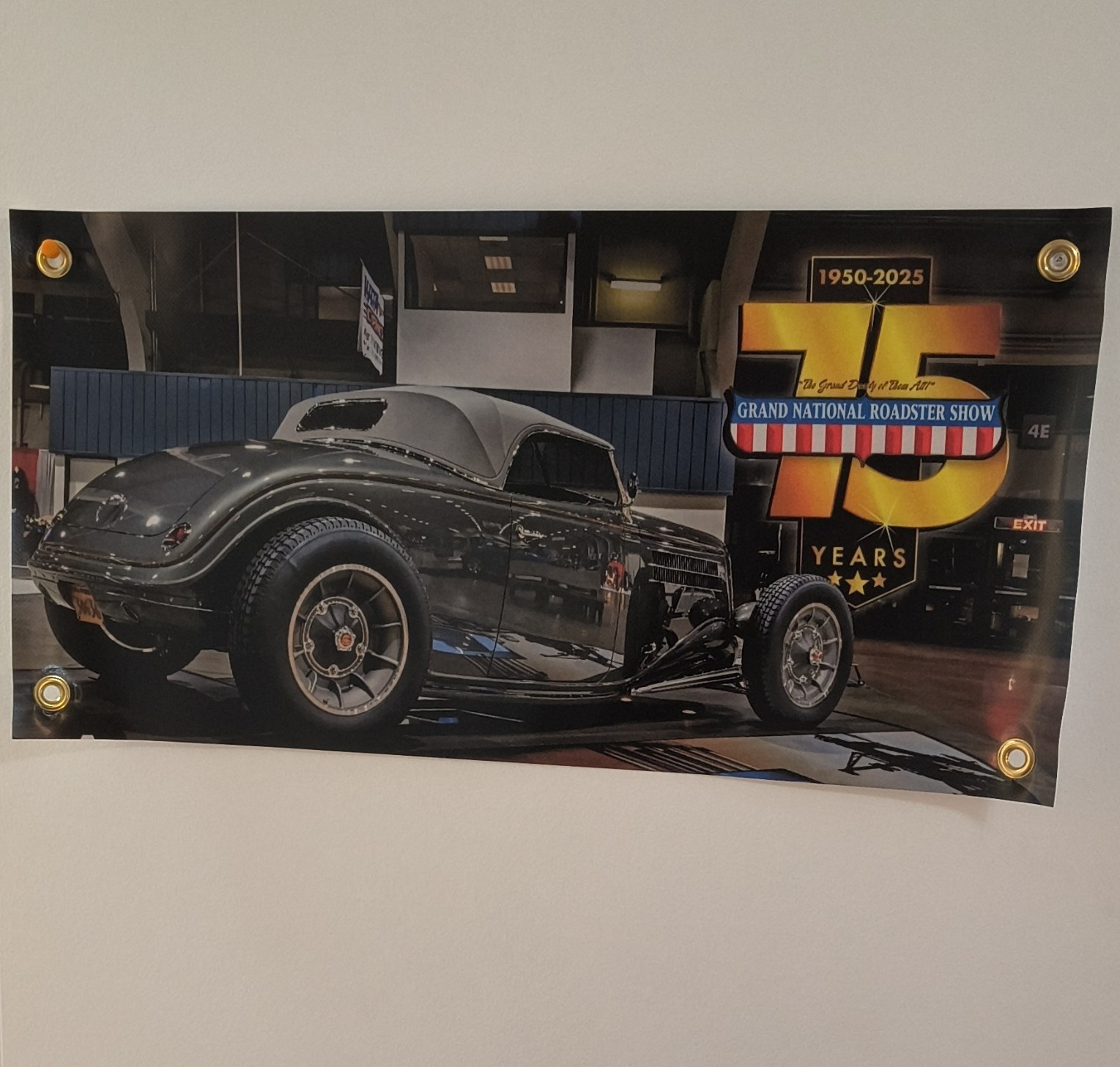 Grand National Roadster Show 75 Years Banner 24″X12″. Shop or Cave ready
