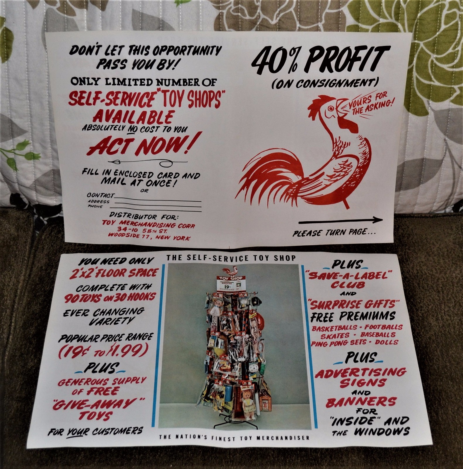 VTG 1964 Advertising Self Service Toy Shop Poster Flier Display Never Folded x2
