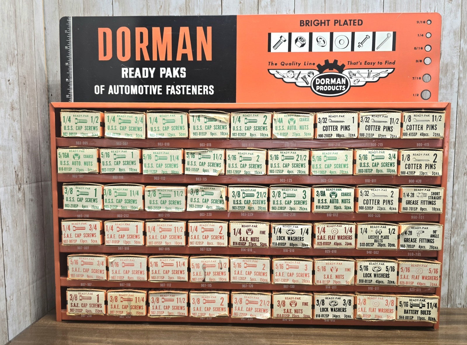 Vtg Dorman Ready Paks Fastener Orange Display Cabinet w/Contents! USA! LOADED!