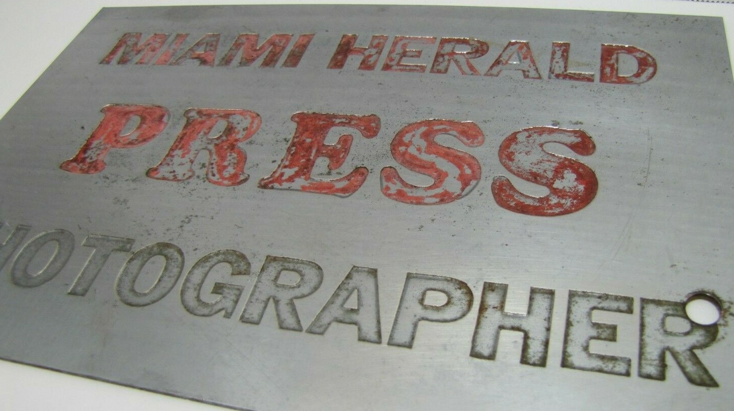 MIAMI HERALD PRESS PHOTOGRAPHER Old Sign Newspaper Magazine Ad Mirror Finish