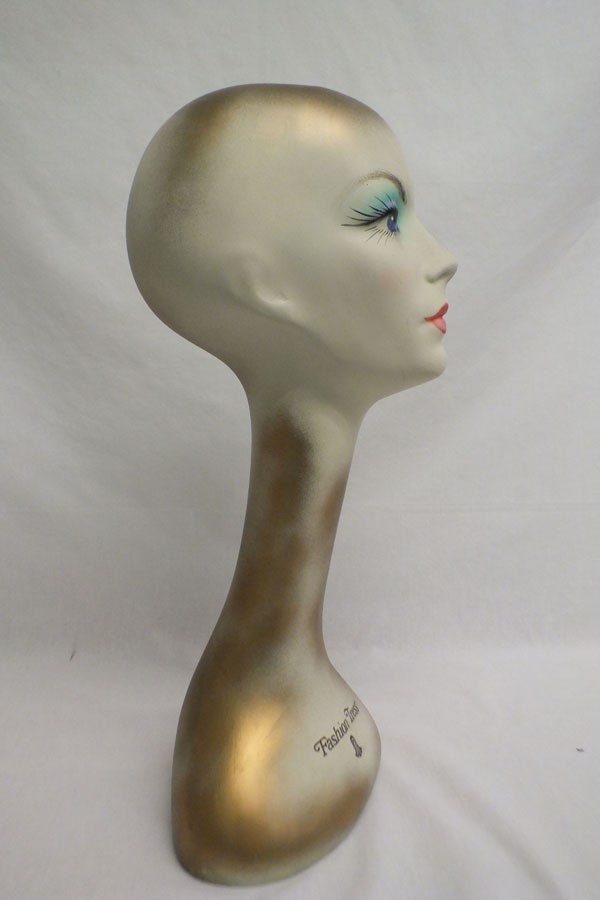 Vintage 1970s Fashion Tress Hat Wig Stand Head Store DIsplay Alien Long Neck