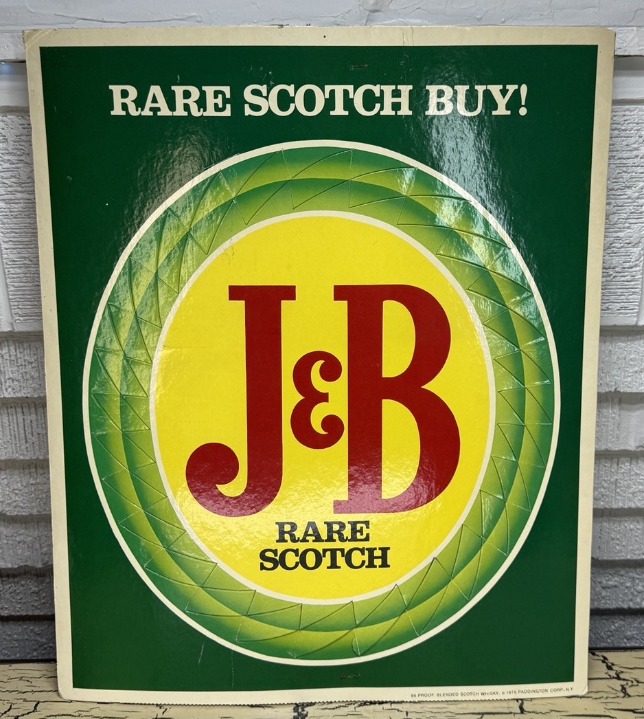 VTG 1976 J&B Rare Scotch Whiskey Advertising Cardboard Store Display Stand Retro