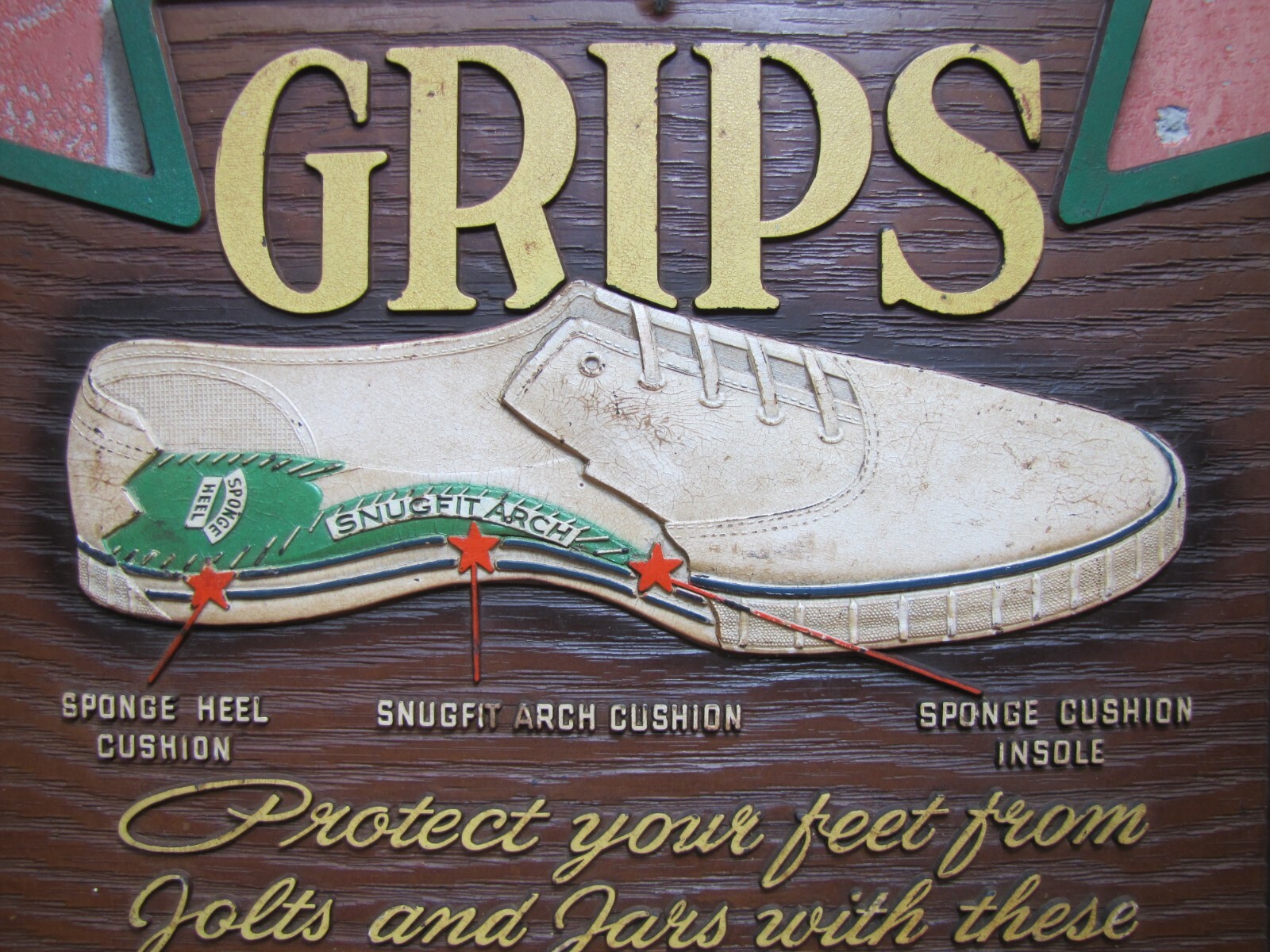 GRIPS CANVAS SNEAKERS BEACON FALLS RUBBER FOOTWEAR Old Shoe Store Ad Sign USA
