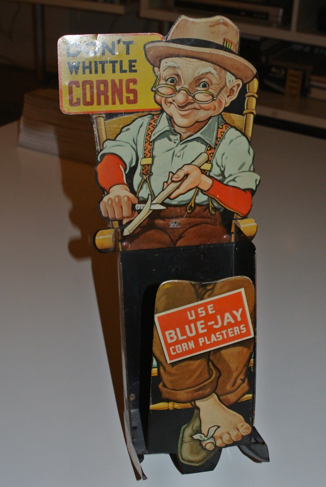 BLUE-JAY Advertising Metal Display Co. Corn Plaster Cure Salve GRANDPA ROCKS