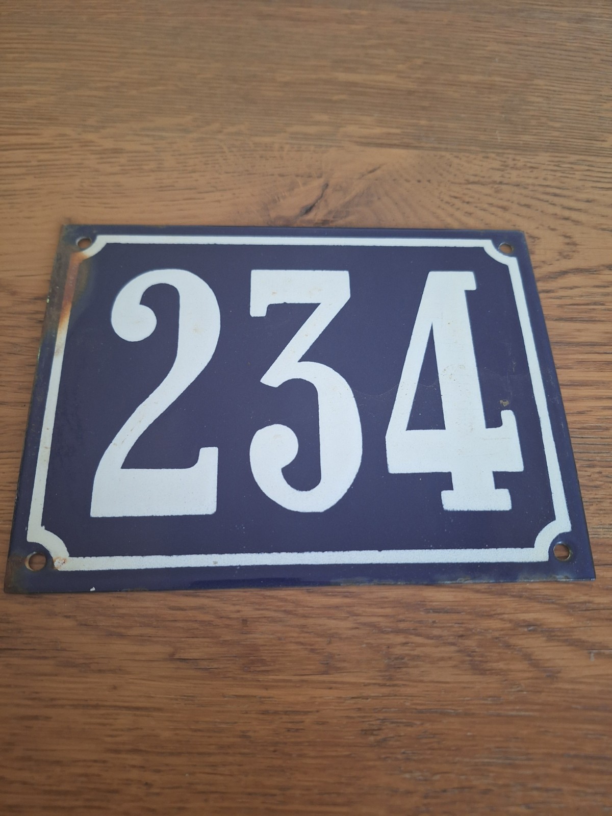 Large Antique Enameled Plaque Street Number 234 20X15cm Navy Blue Enamel