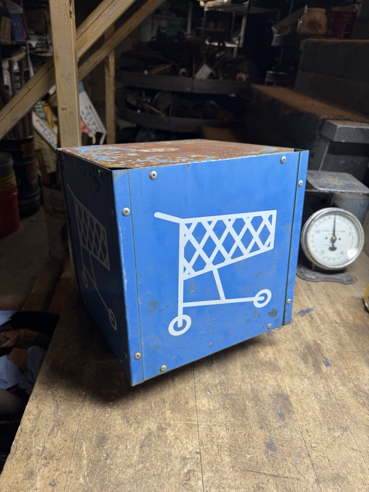 Vintage Grocery Store Shopping Cart Return Corral Display Metal Tin Sign USA