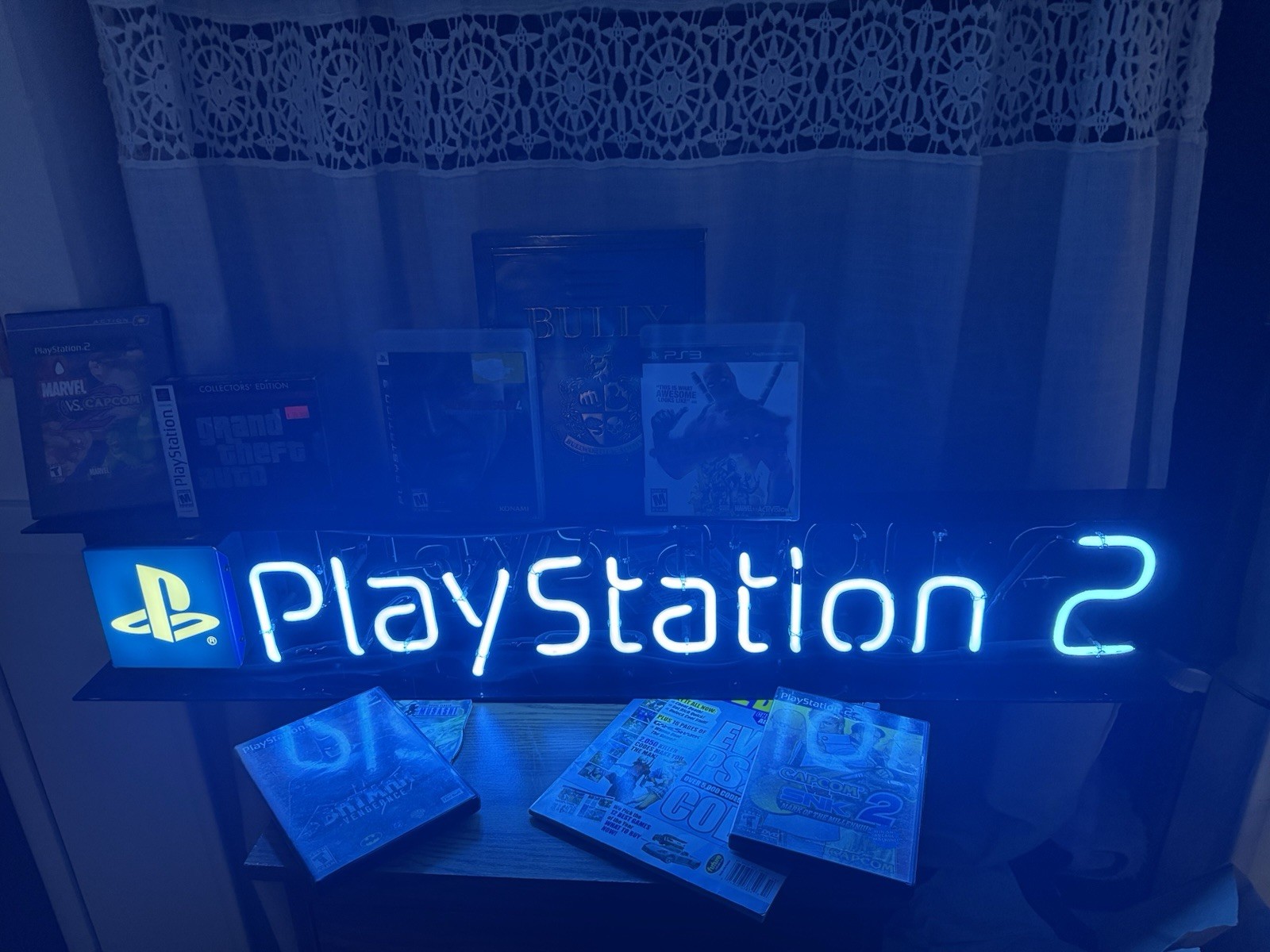 PlayStation 2 Light-Up Store Display Advertising Sign, Blue/Black Neon