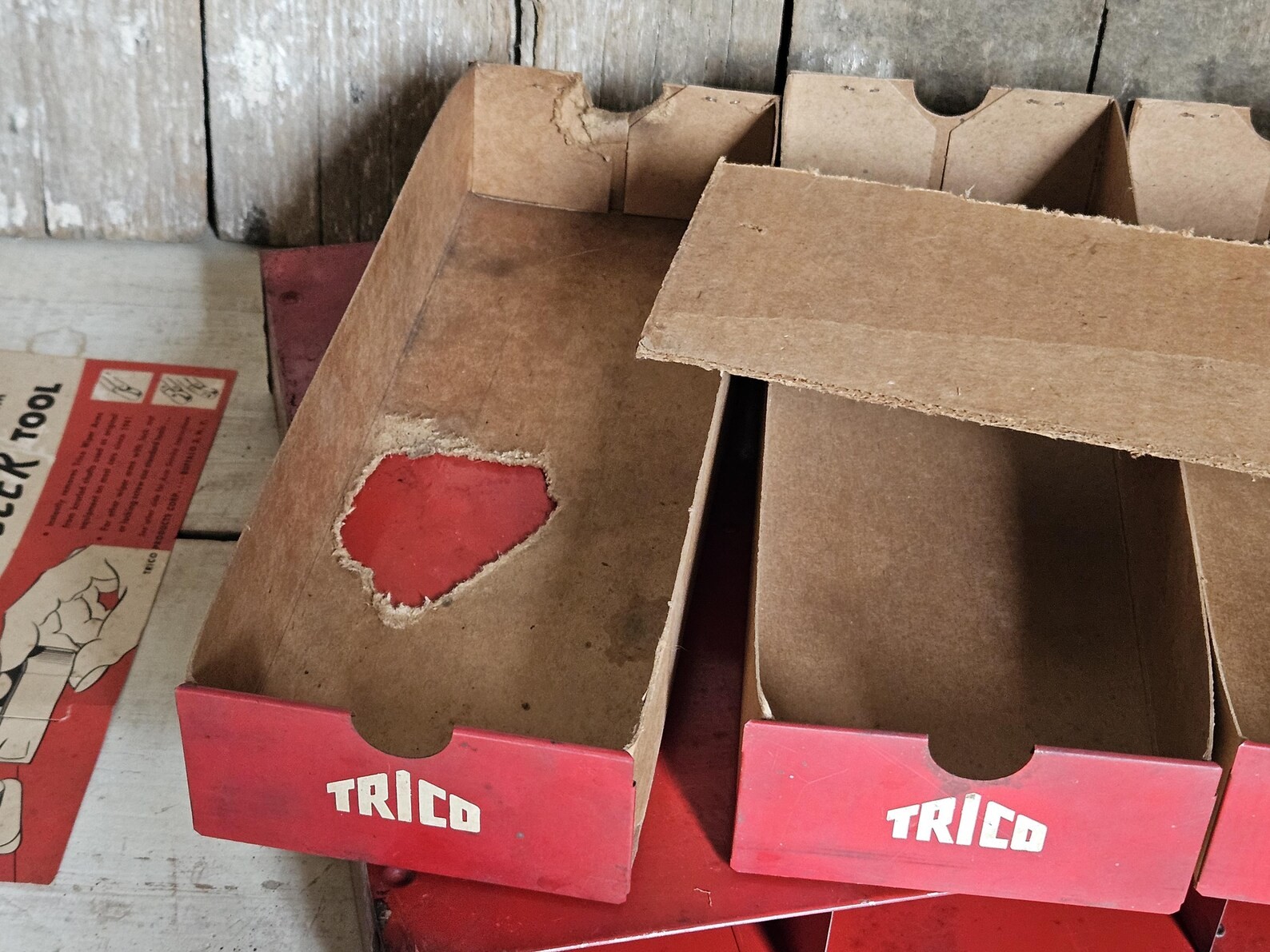 Vintage Trico Red Metal Box with Drawers, Red Car Parts Bin, Auto Store Display