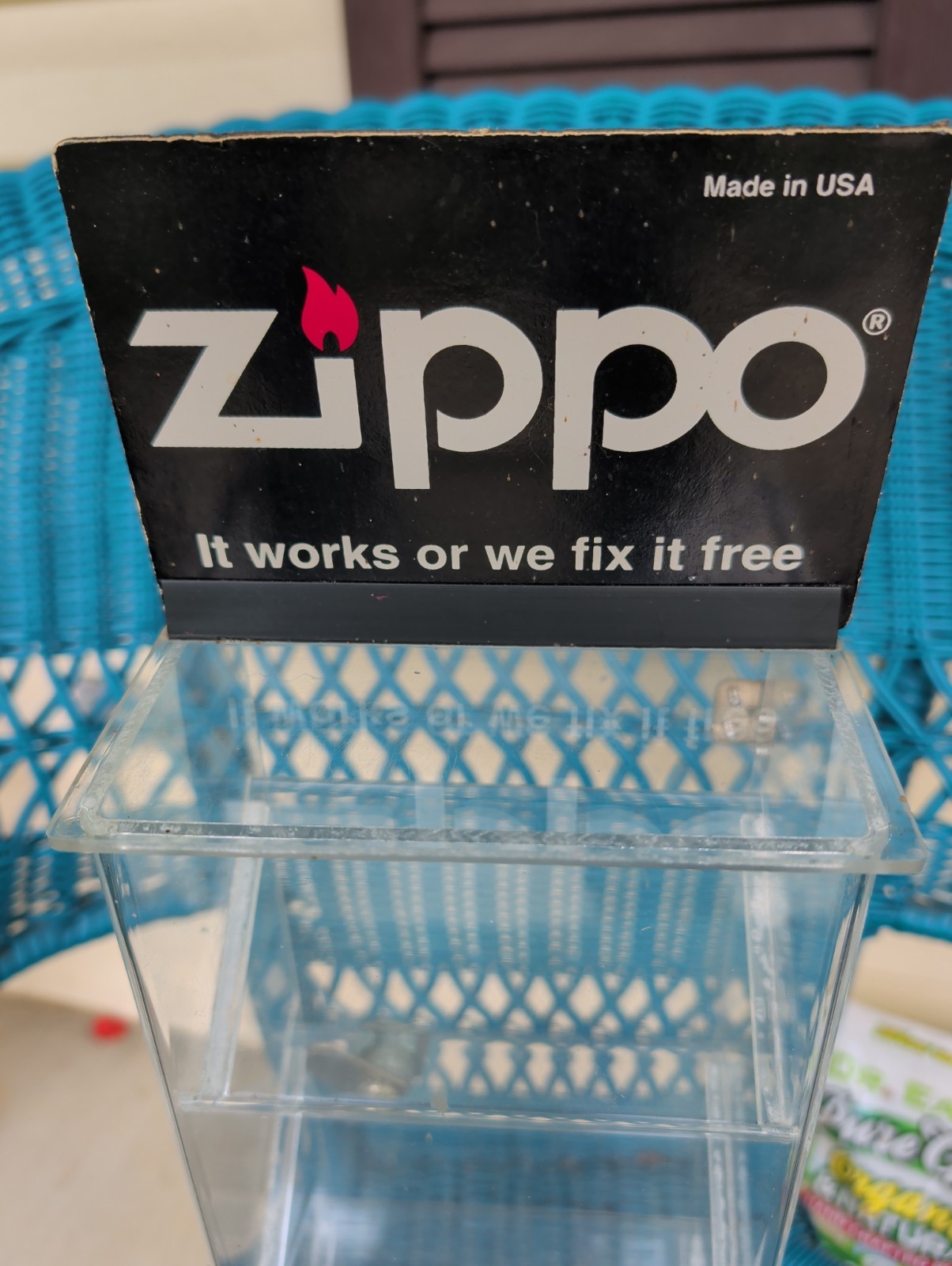 Vintage Zippo 20″ Store Display With Sign No Key Locking Clear Black 4 Panel…
