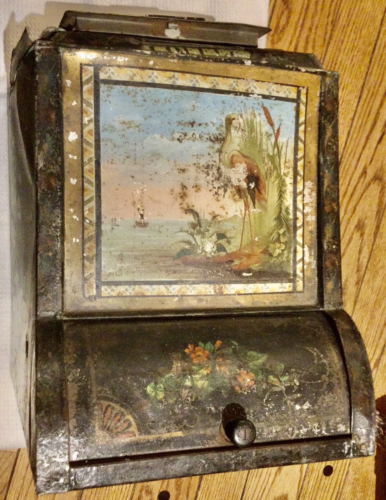 ANTIQUE 1880 NORTON BROS CHICAGO GENERAL STORE COUNTER TIN BIN DISPENSER➕MARQUEE