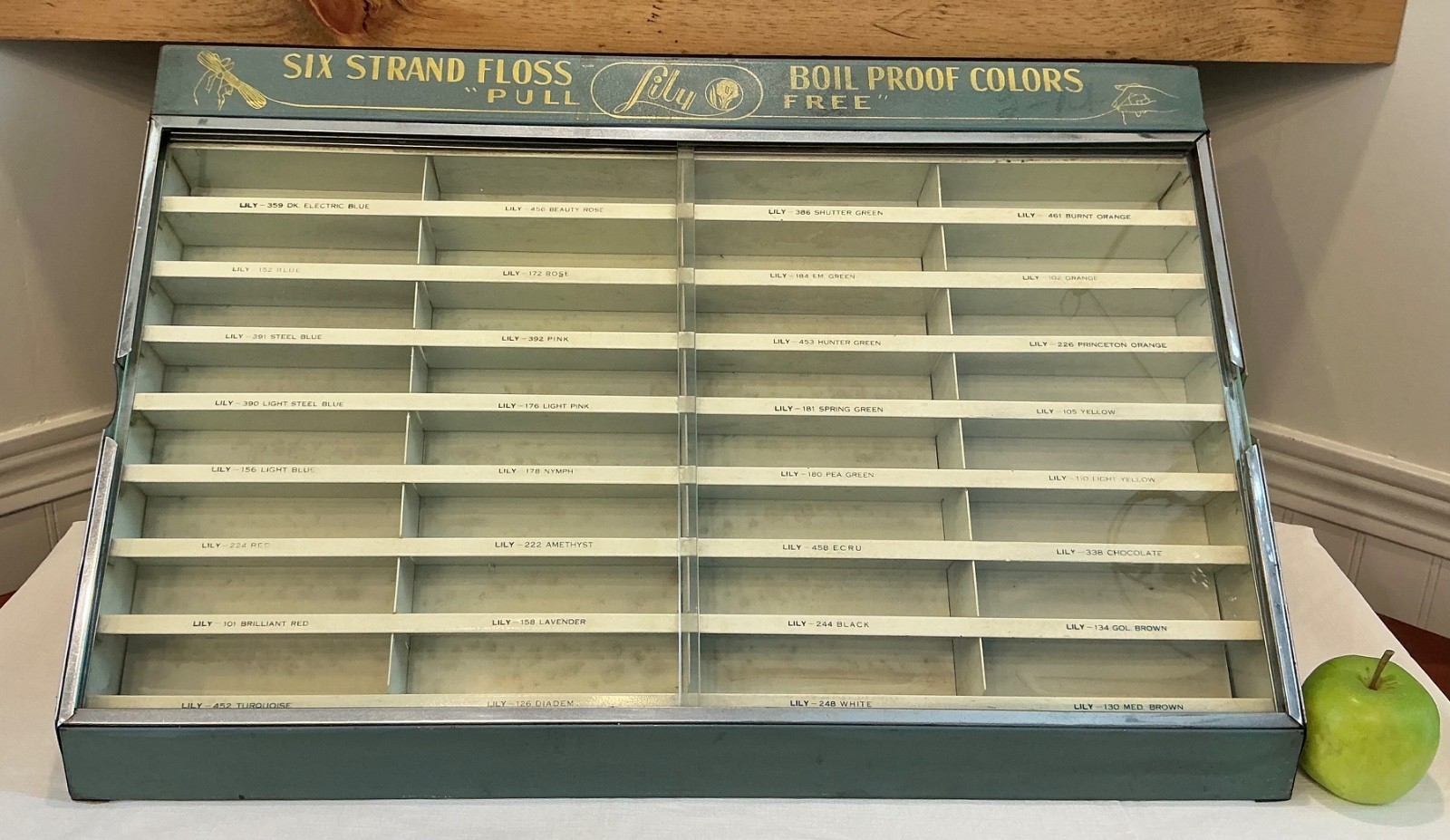 Vtg Large 25” Lily Mills Embroidery Floss Retail Display Cabinet Antique Thread