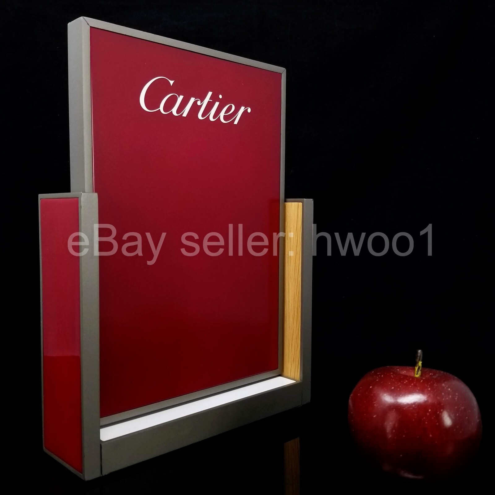 Cartier Store Tabletop Commercial Display Swivel MIRROR w/ Stand, Red & Grey