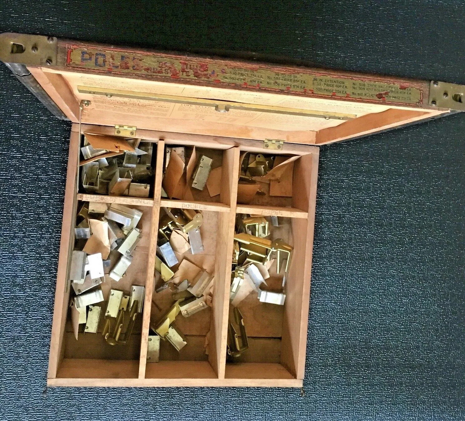1926 WOODEN BOX w METAL DIAL CHART CURTAIN FIXTURES JAMES H. BOYE MFG CO Chicago
