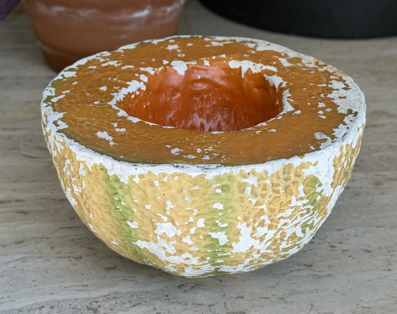1940’s 1950’s Plaster Chalkware Cut Half Cantaloupe Store Grocery Display