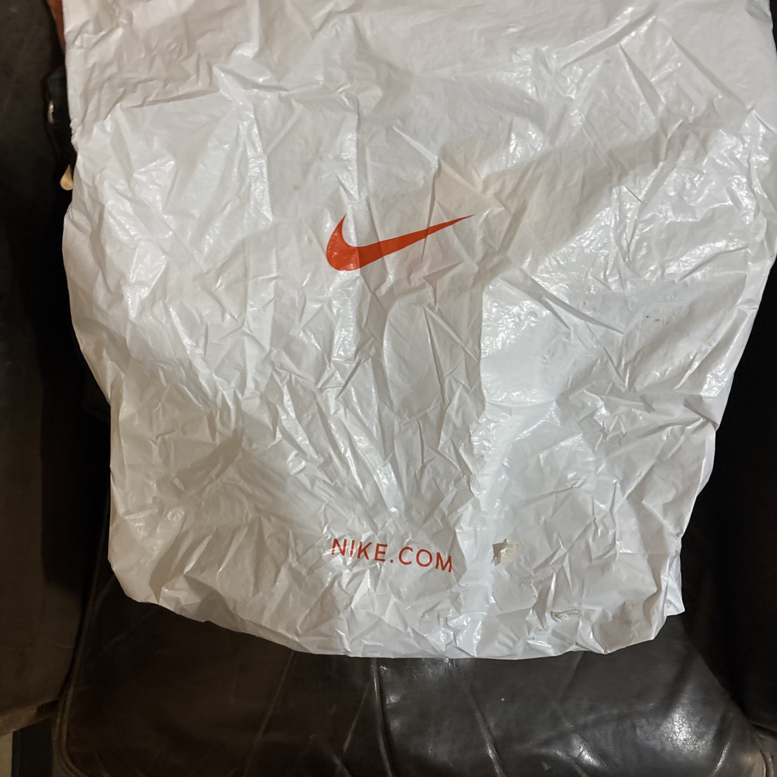 Vintage – 1990s NIKE Advertising Retail White Poly Orange Drawstring Bag 18”x 22