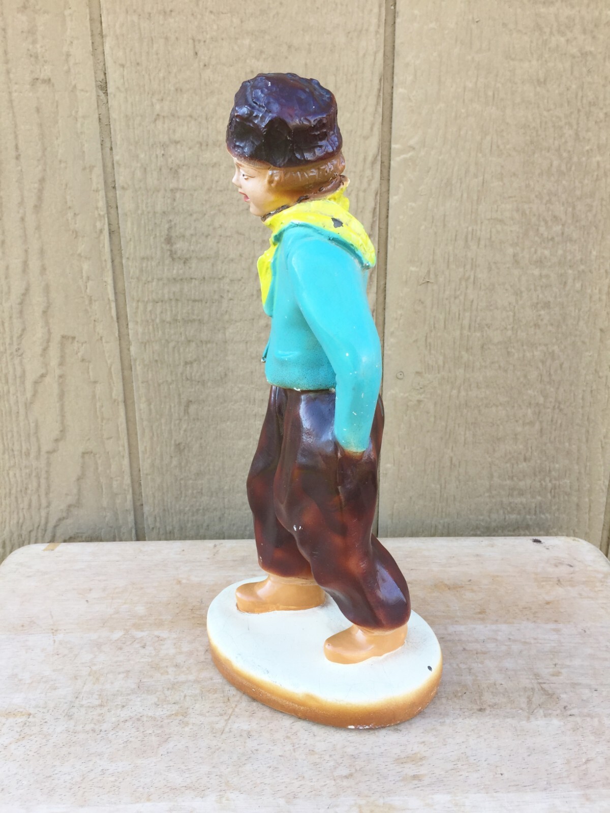 Vintage Plaster Statue Figure Store Advertising Display Winter Wear Girl 13″