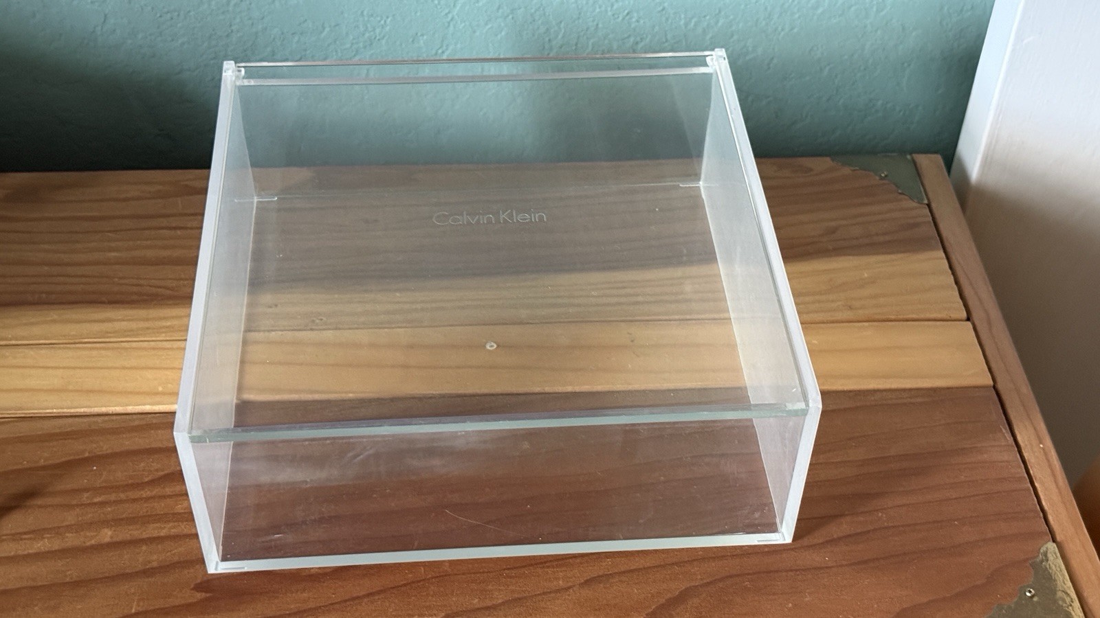 Calvin Klein Clear Acrylic Display Box Store Fixture Tray 9.75” x 9.75” x 3.3”
