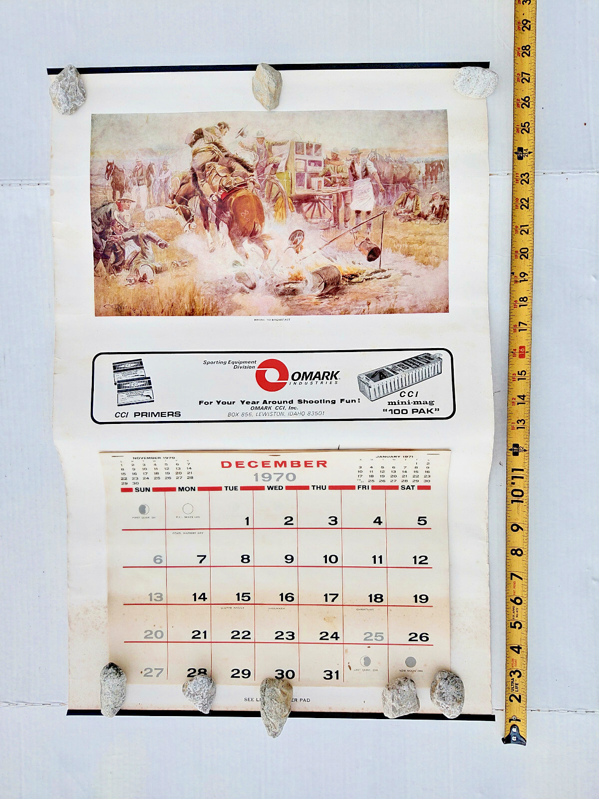 Bronc to Breakfast: 1970-1971 Gun Store Display Calendar Omark Ind. CCI Primers