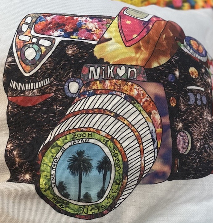 VTG Nikon Pillow 18×18” Boho Pop Art Camera Photography Advertising Decor