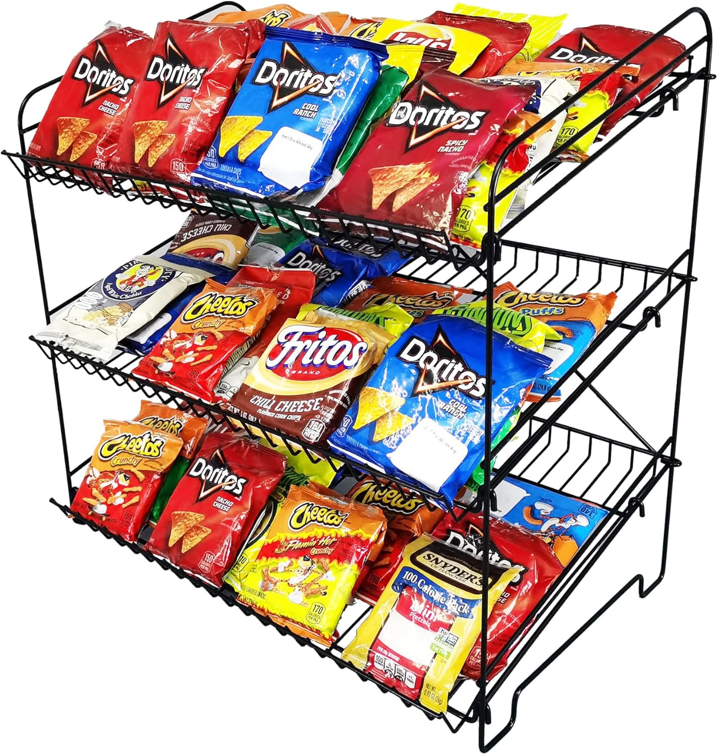 24×14.9×23.2 Inch 3-Tier Wire Display Rack for Countertop Snacks Books Pantry