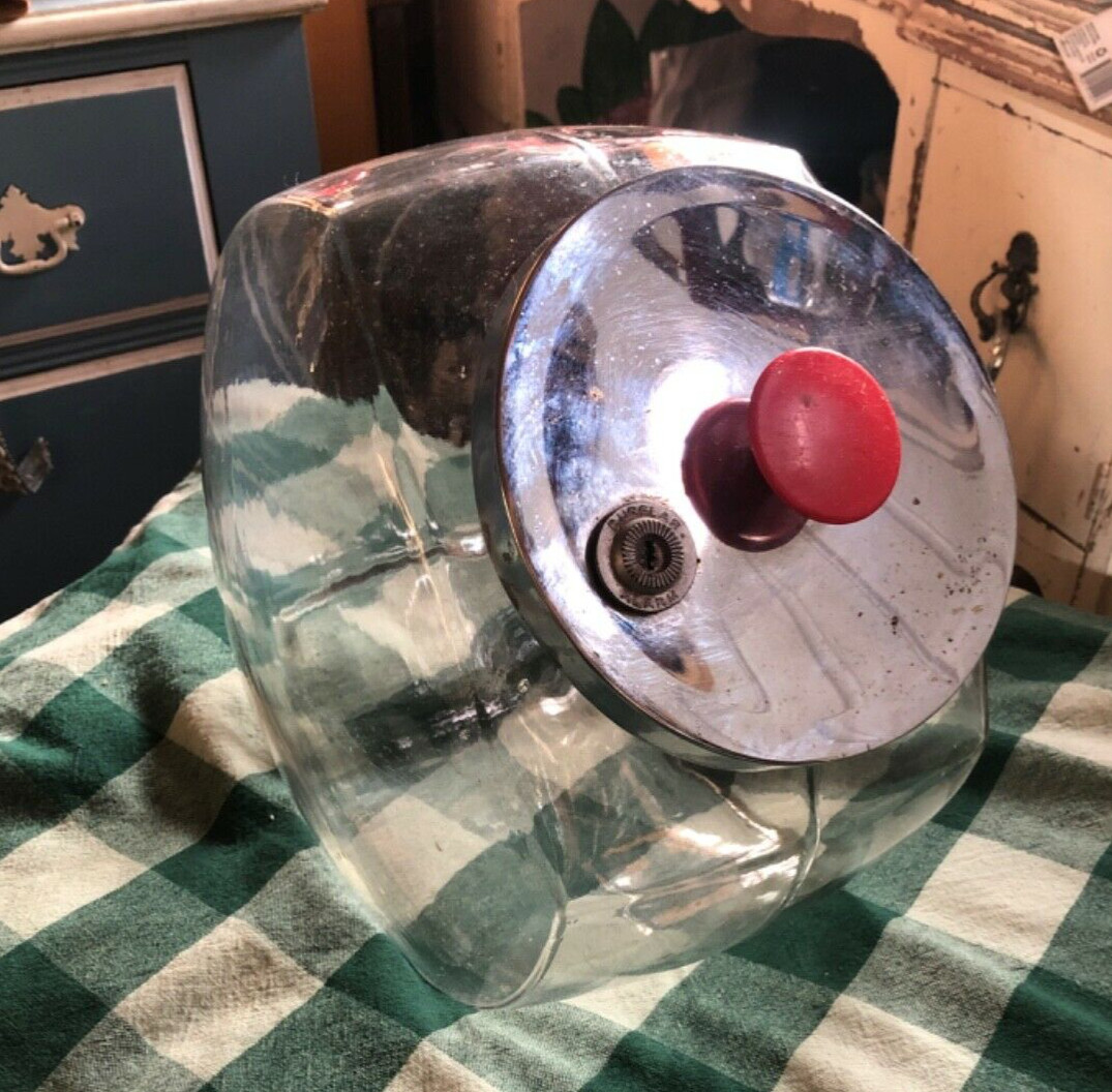 Early 1900s GENERAL STORE Tilt Glass Counter Candy / Jar Canister & Lid HUGE