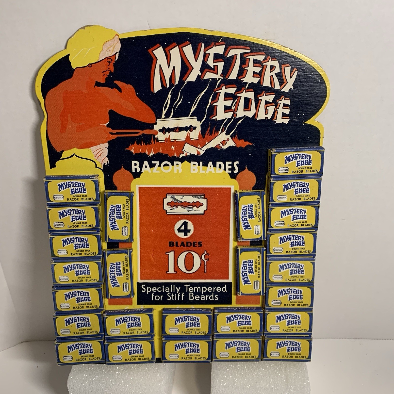 Mystery Edge Razor Blades Display Sign Advertising Complete & Clean NOS