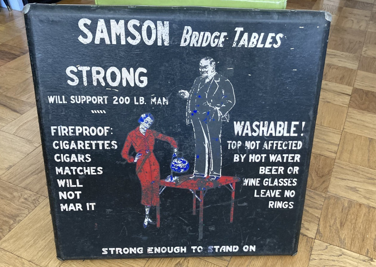 Vintage 1930’s Samson Strong Advertising Display Folding Card Table Olympia Wash
