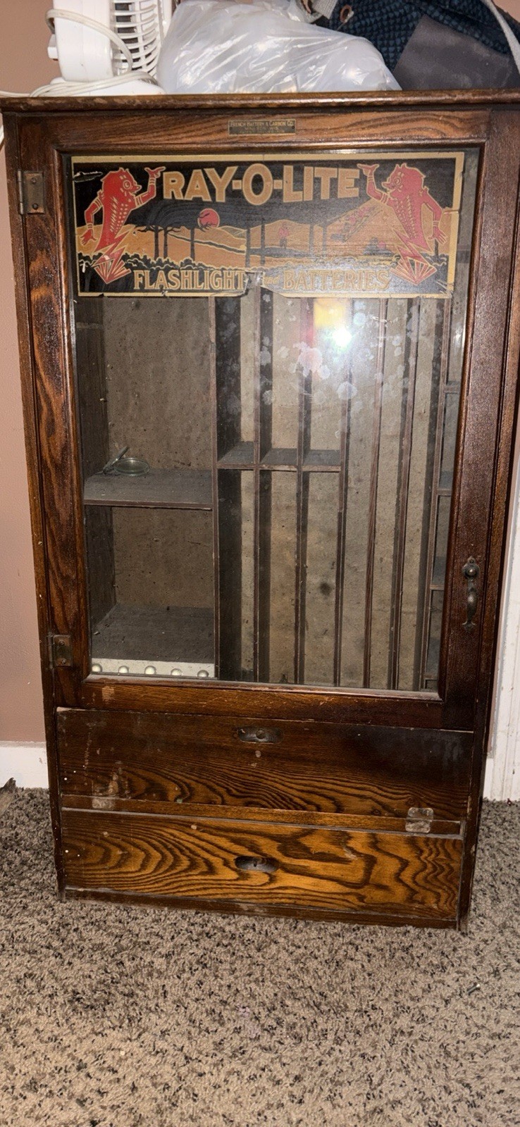 Antique Ray-O-Lite Flashlight & Battery Display Cabinet (c. 1918–1925