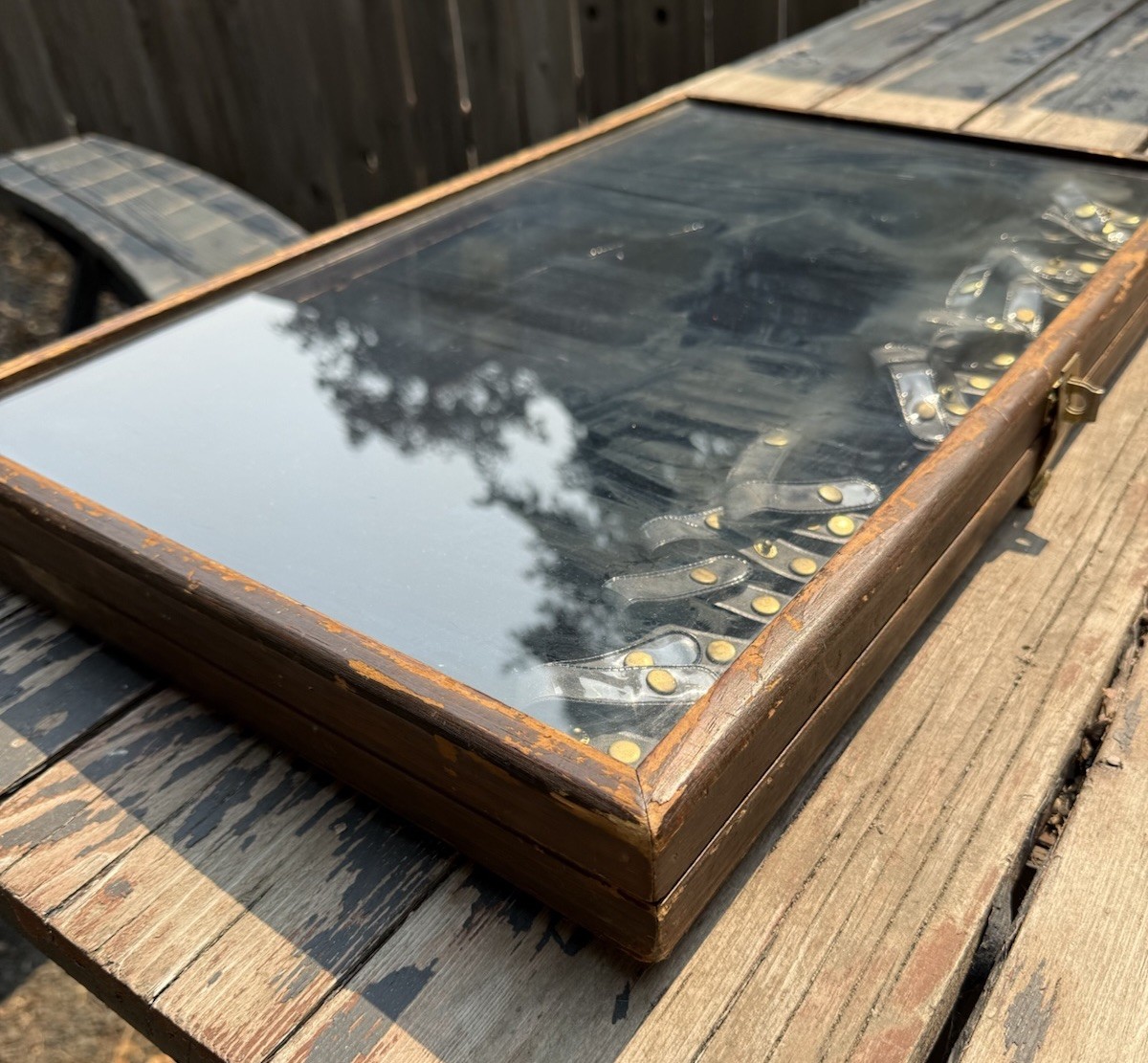 VTG Wood & Glass Velvet Countertop Hardware Store Display Case Knife Case 25×15”