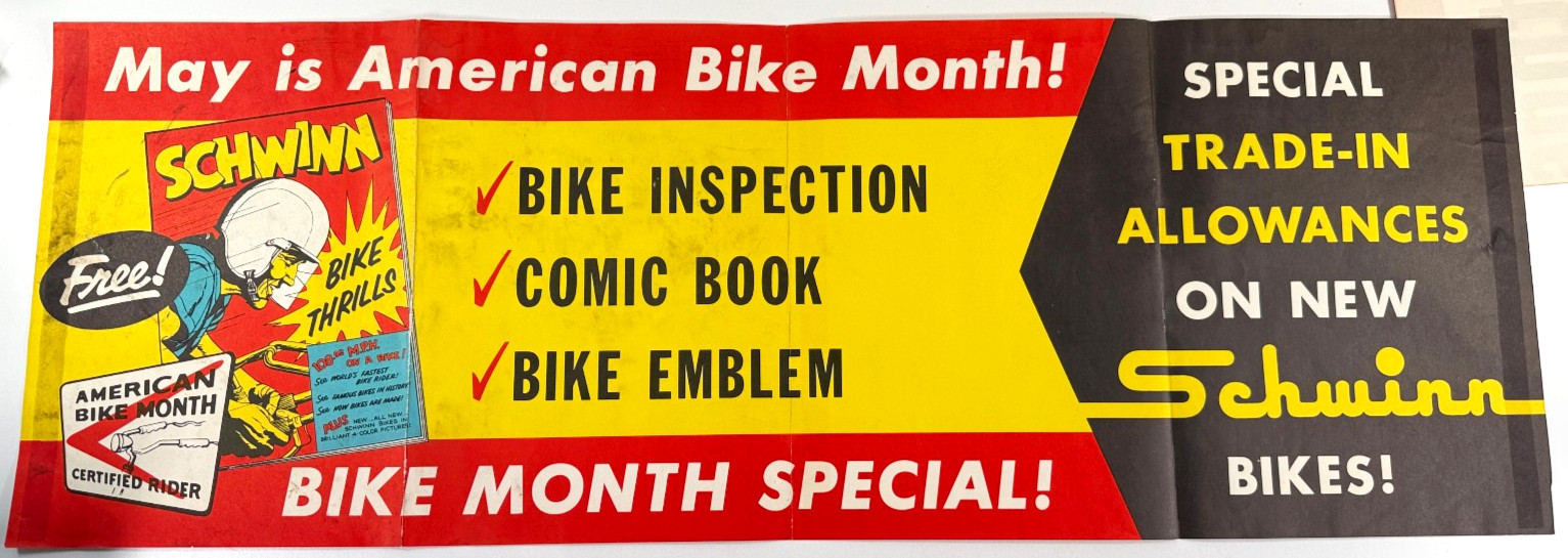 RARE vtg 1958 Schwinn Bike Thrills Advertising Store Display paper banner sign