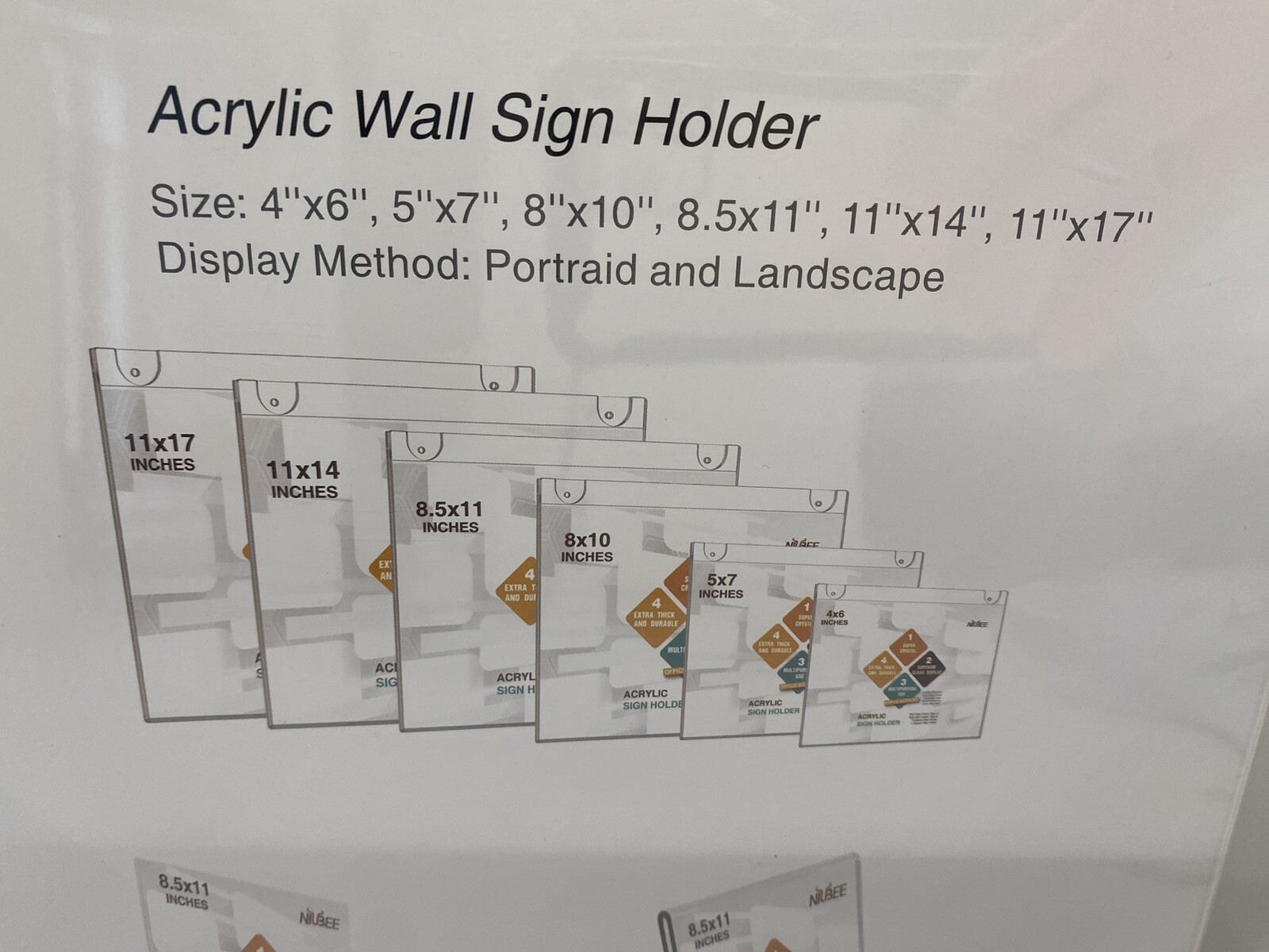 NIUBEE Acrylic Sign Holder 11×17 Horizontal, Clear Poster Picture Frames *5pack*