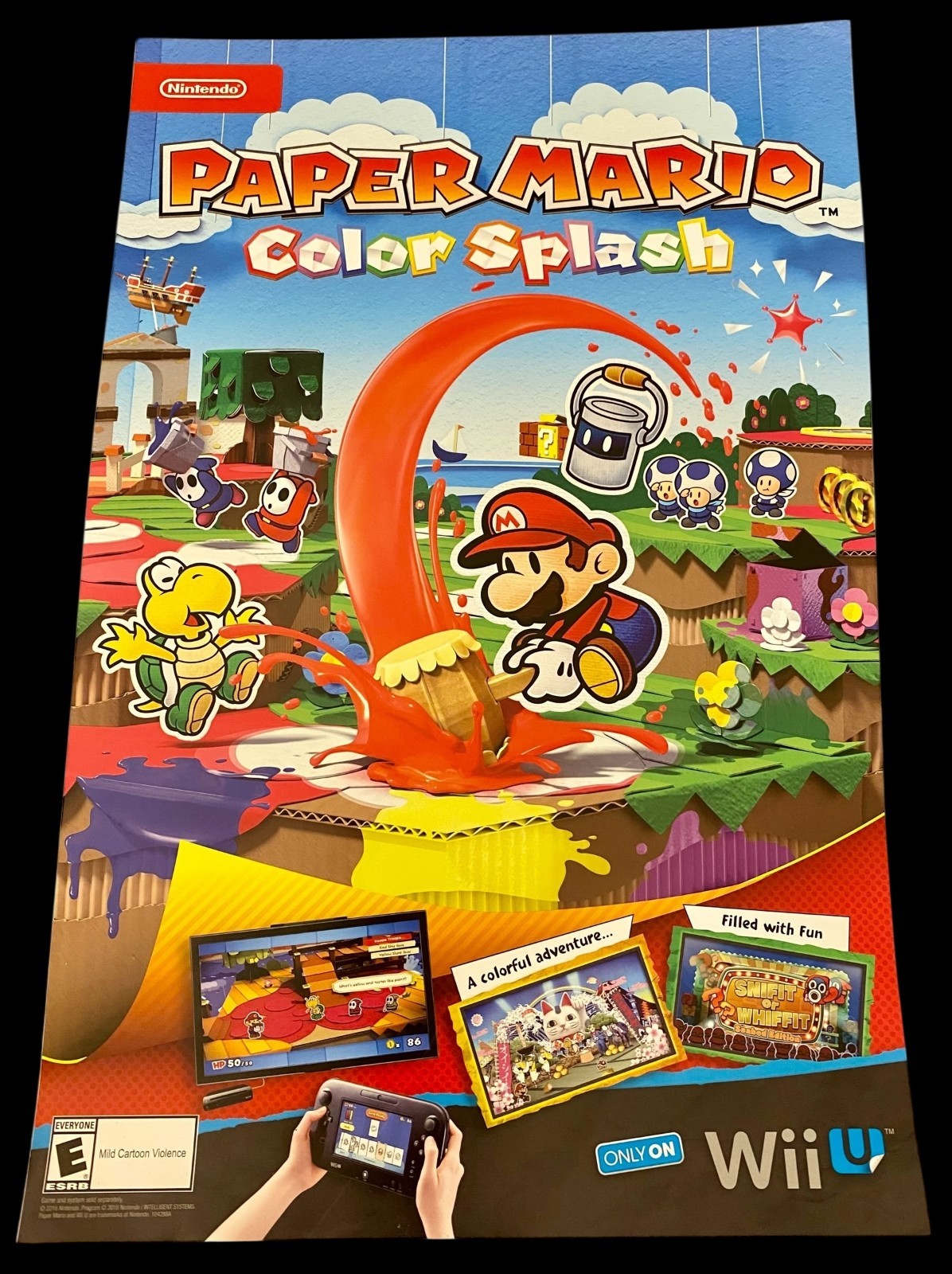 Paper Mario Color Splash Store Promo Poster Sign 17″×11″ Nintendo Wii U New