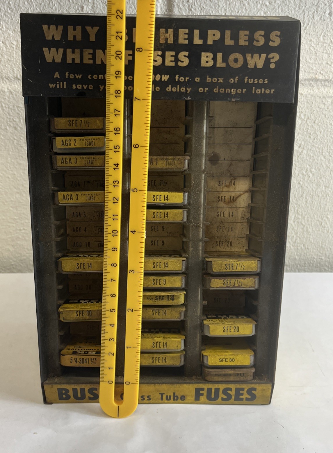 Vintage Buss Fuse Glass Tube Display Rack With A Lot Of Fuses Original No Rust