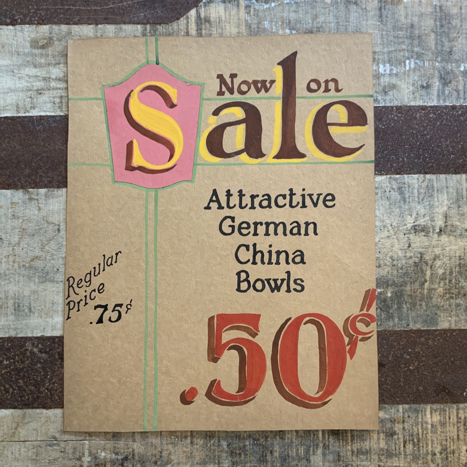 Vintage Antique? Hand Painted Retail Store Sign. On Heavy Paper. German Bowls.