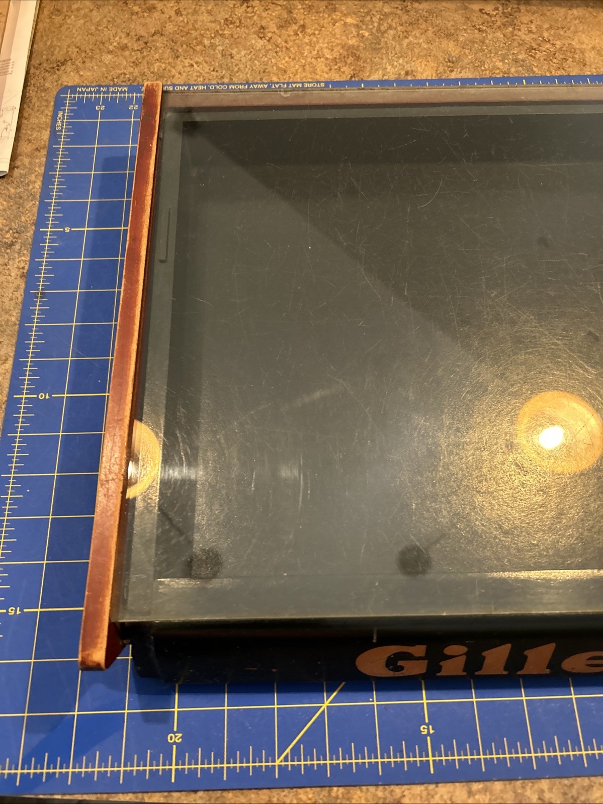 Vtg 1940’s Wood Gillette Countertop General Store Advertising Display Case 17×14