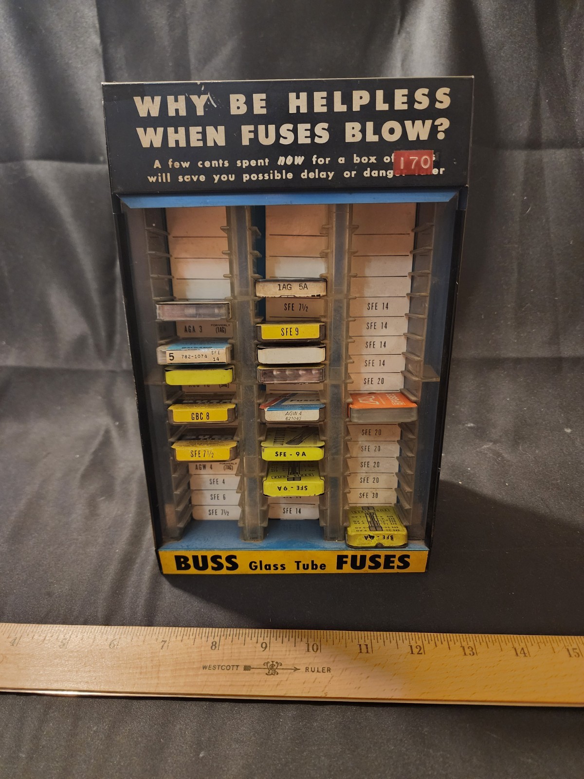 Vintage Buss Fuses Metal Counter Display Case Automotive Gas Station Sign w/…