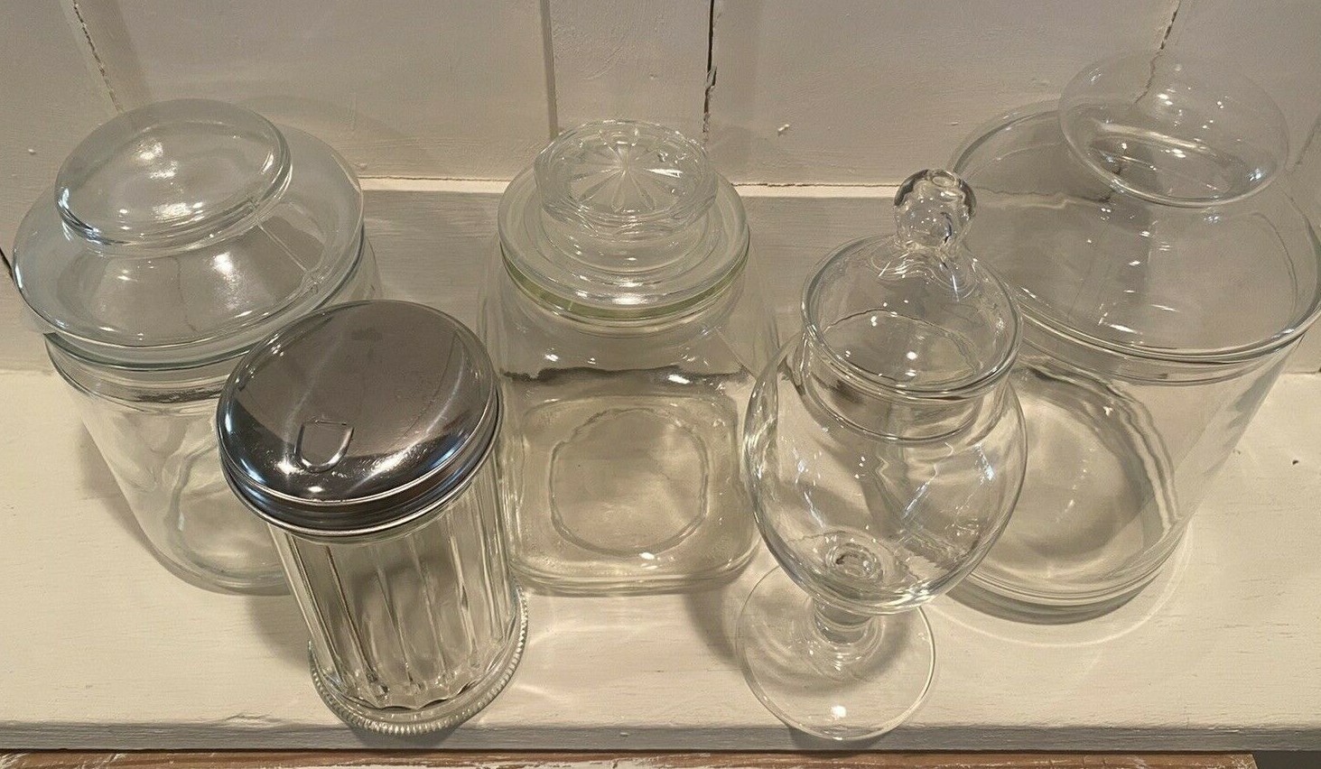 Vtg General Store Counter Jars Advertising Pedestal Candy Cookie Sugar Glass
