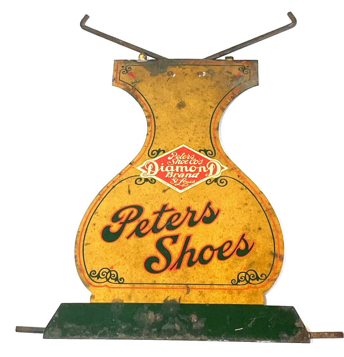 Vintage Folding PETERS DIAMOND BRAND SHOES: Metal Store Display Stand 9.75″ Tall