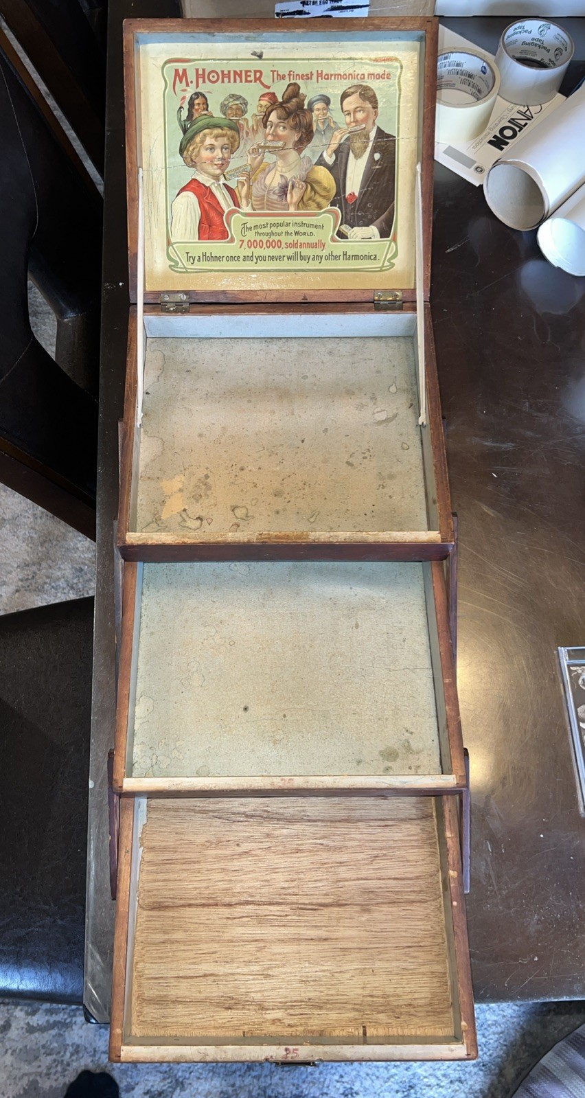 Antique M. Hohner Harmonica Store Display Case Box Countertop 3 Level Germany