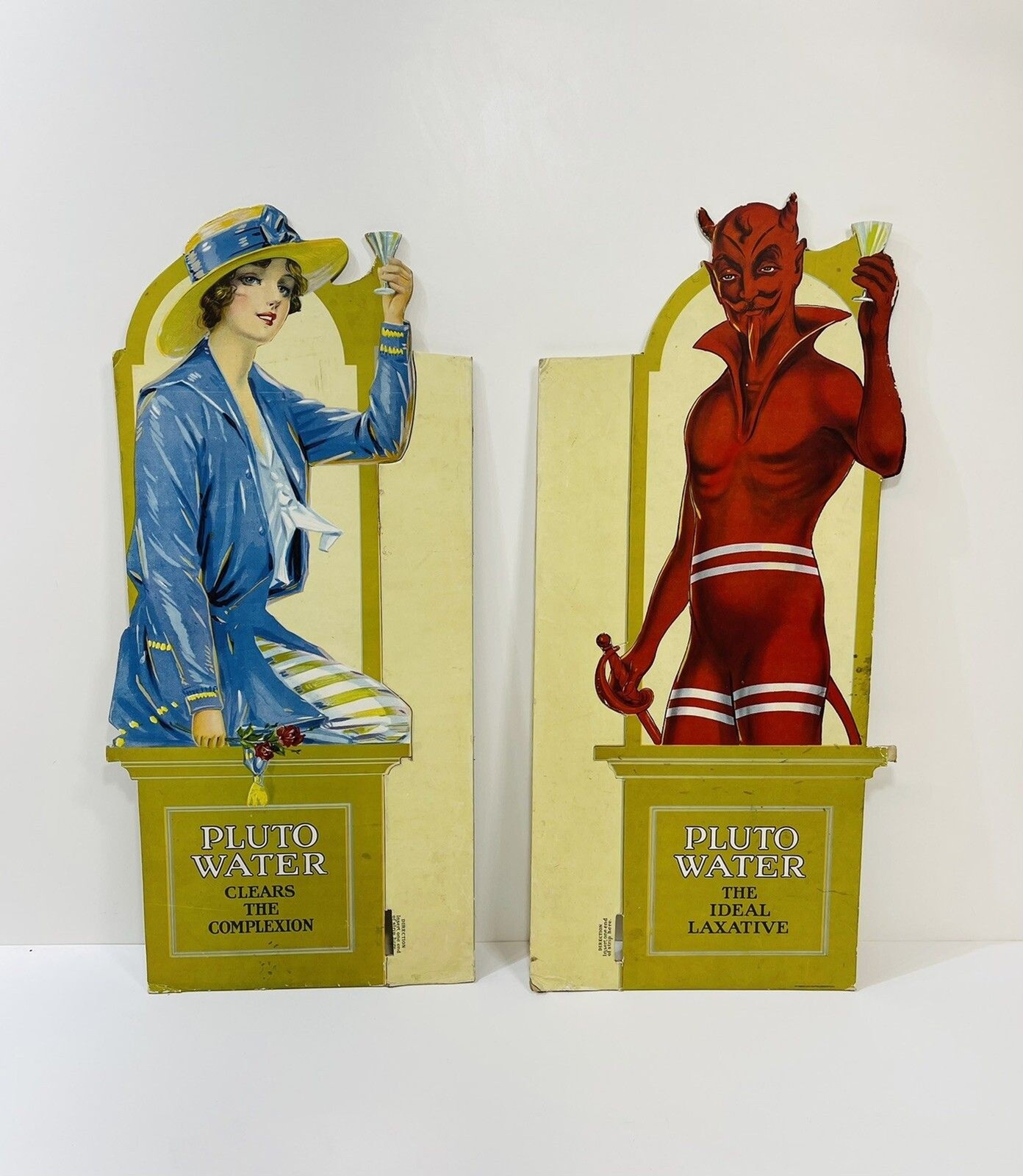 Rare Set Antique Vtg Pluto Water Lithograph Cardboard Signs Store Displays 25”