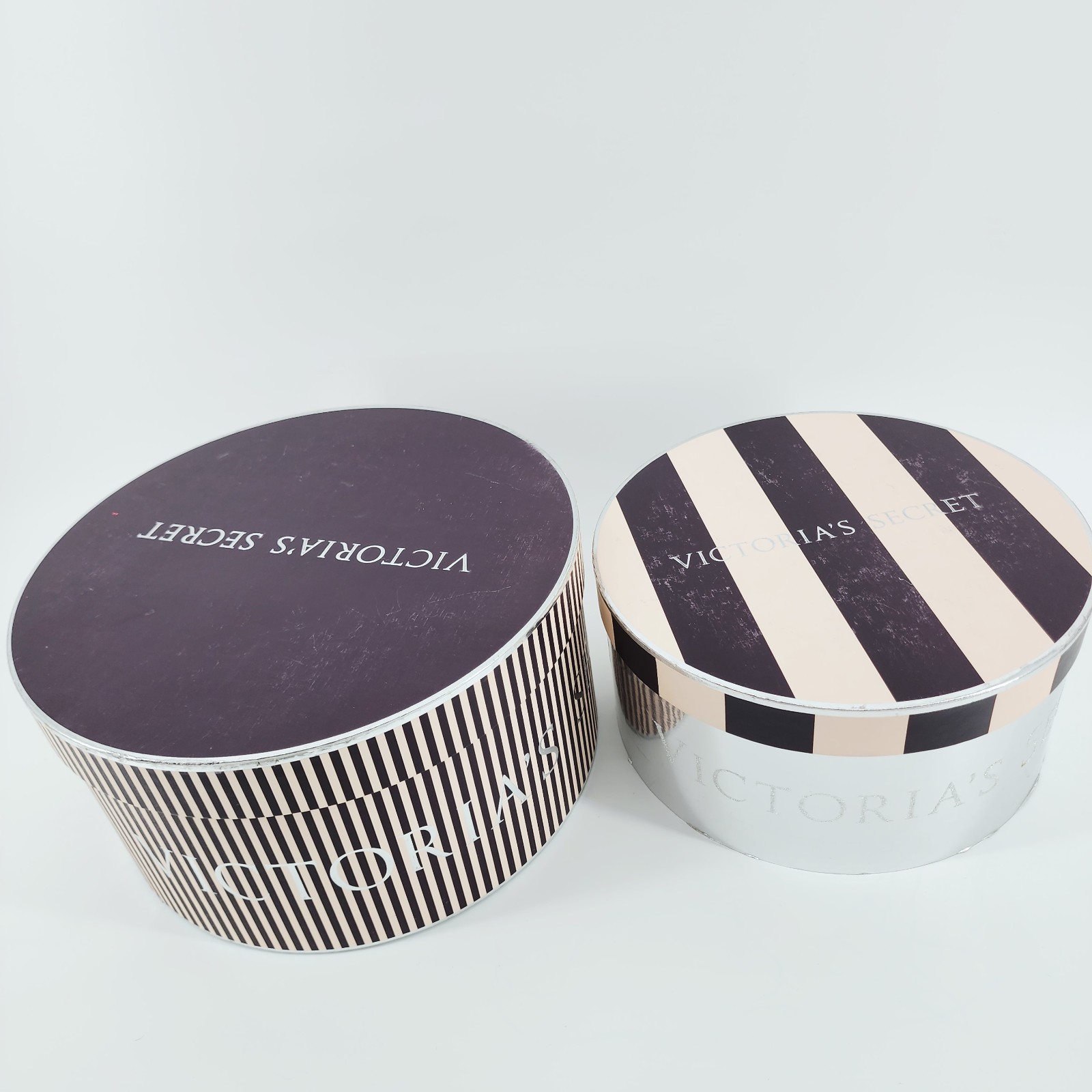 Y2K Victoria’s Secret Hat Box Set of 4 Pink Black Stripe Nesting Round Storage