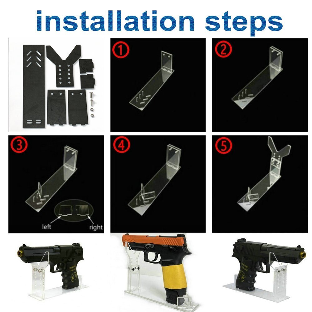 Pistol Display Stand Black Acrylic for Pistol Revolver,Toy Gun,Adjustable Stand
