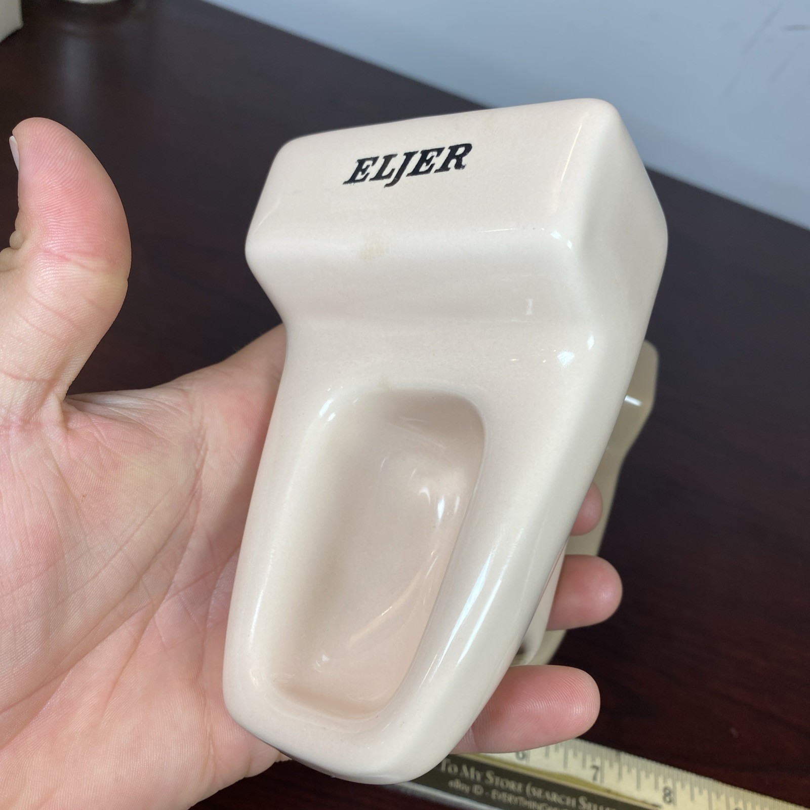 2 Vtg ELJER Salesman Sample Mini Porcelain Toilet Display Off White Pink Brown