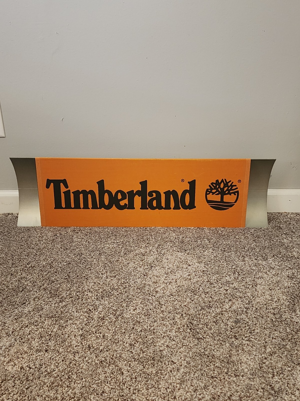 Timberland Boots Orange Leather Wrapped Metal Store Display Sign Man Cave Decor