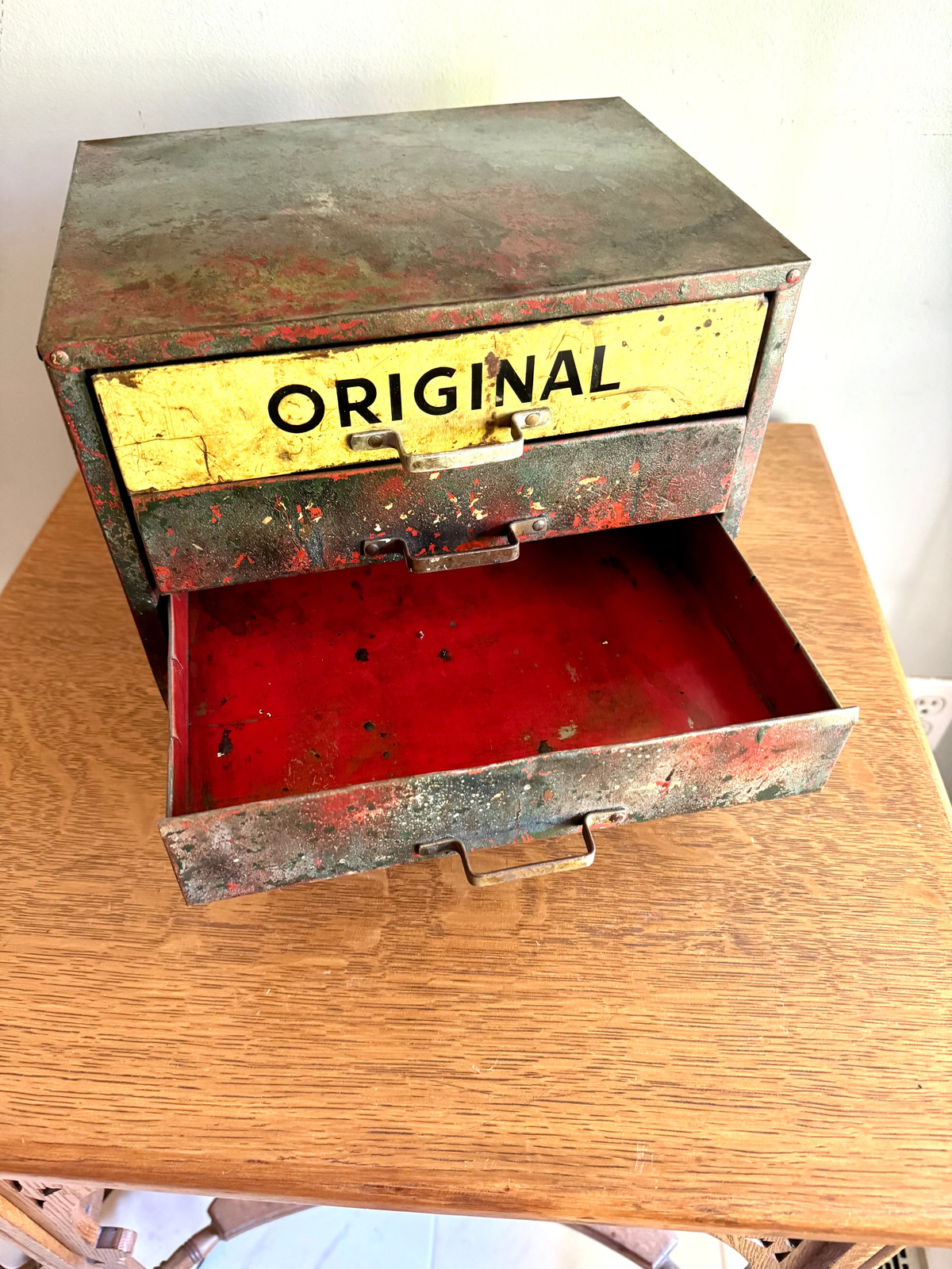 Vtg Distressed Weatherhead Original Equipment Fittings Cabinet| Rustic Metal Bin