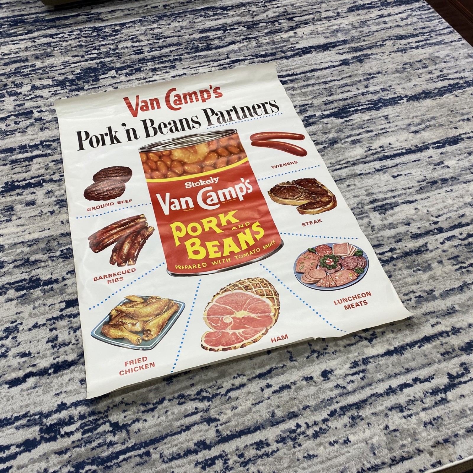 Vintage Grocery Store Advertising Display 58×42 Poster Van Camp’s Pork and Beans